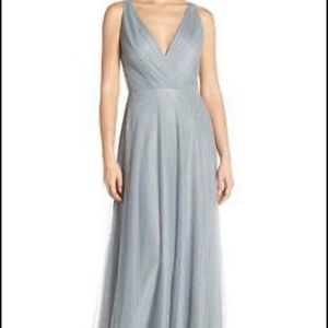 Monique Lhuillier Beidesmaids Dress Back Cutout Pleat Tulle Gown - Sz 0; Sea